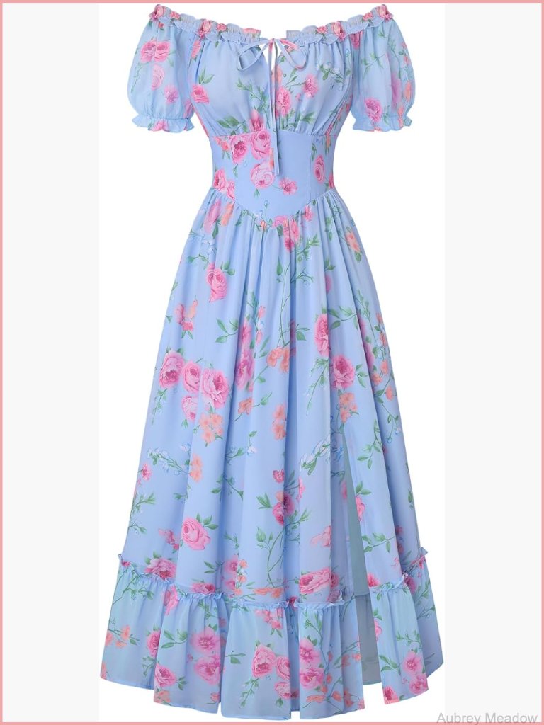 Floral Corset Dress With Pockets - Cottagecore A-Line Midi